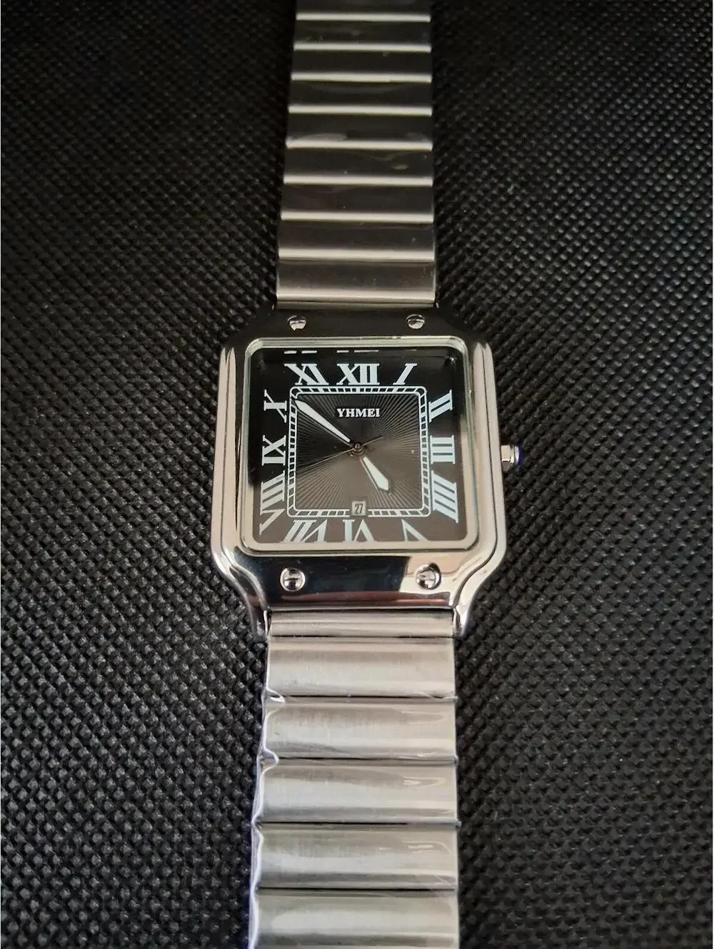 Men's Luxury Square Dial Stainless Satin Black Watch